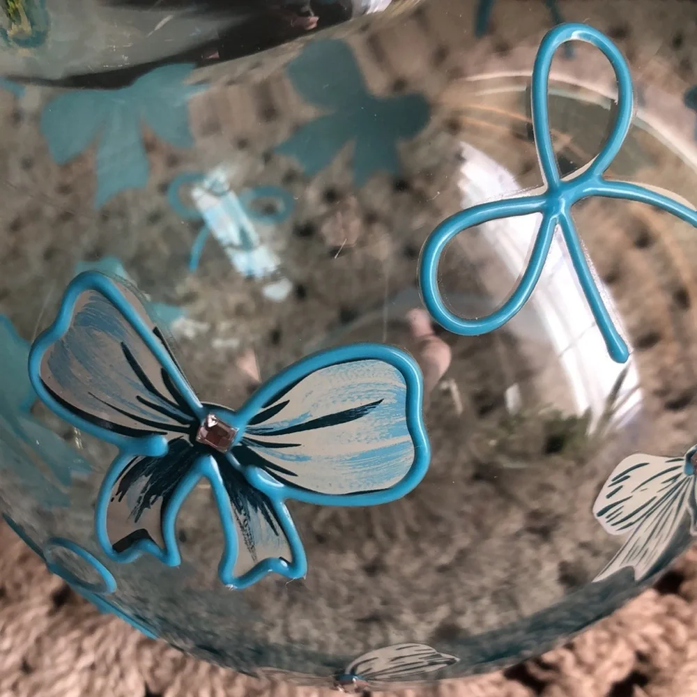 Cupcakes & Cashmere Blue Glass Vase with BOWS and Rhinestones Home Decor